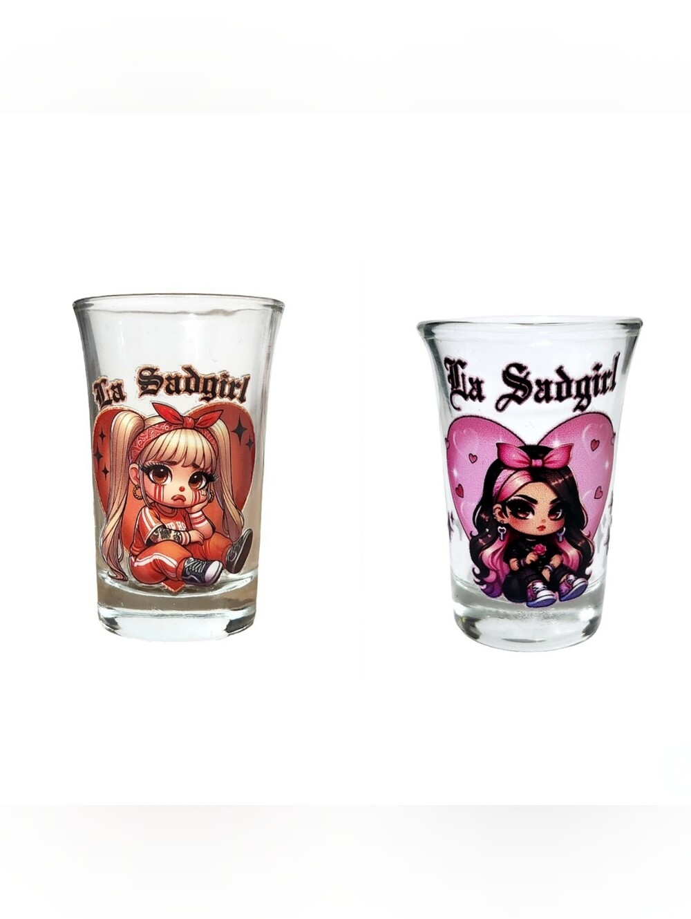 La Sad Girl Chicana Hearts 2 pc Tequila Shot Glasses